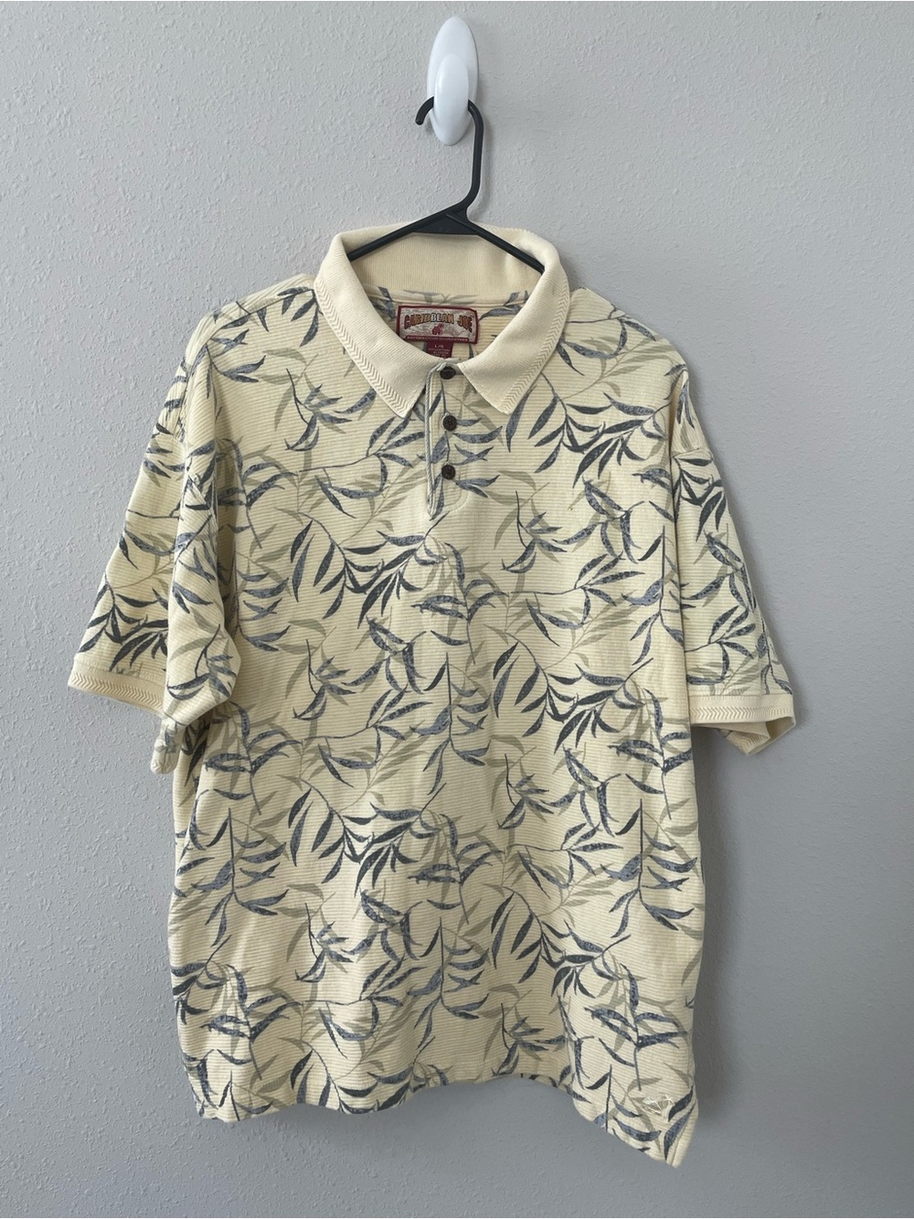 Men's Large Caribbean Joe Yellow Cotton Print Polo 3-Button